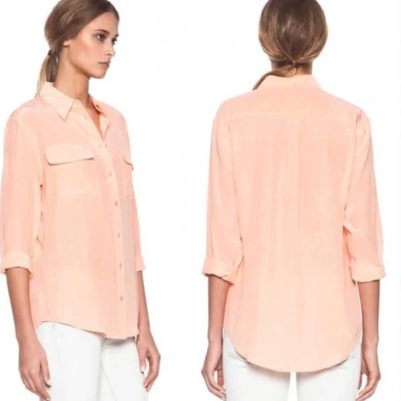 J. Crew Tops - J. Crew Iced Peach Pink 100% Silk Button Up Shirt Blouse Top sz 2